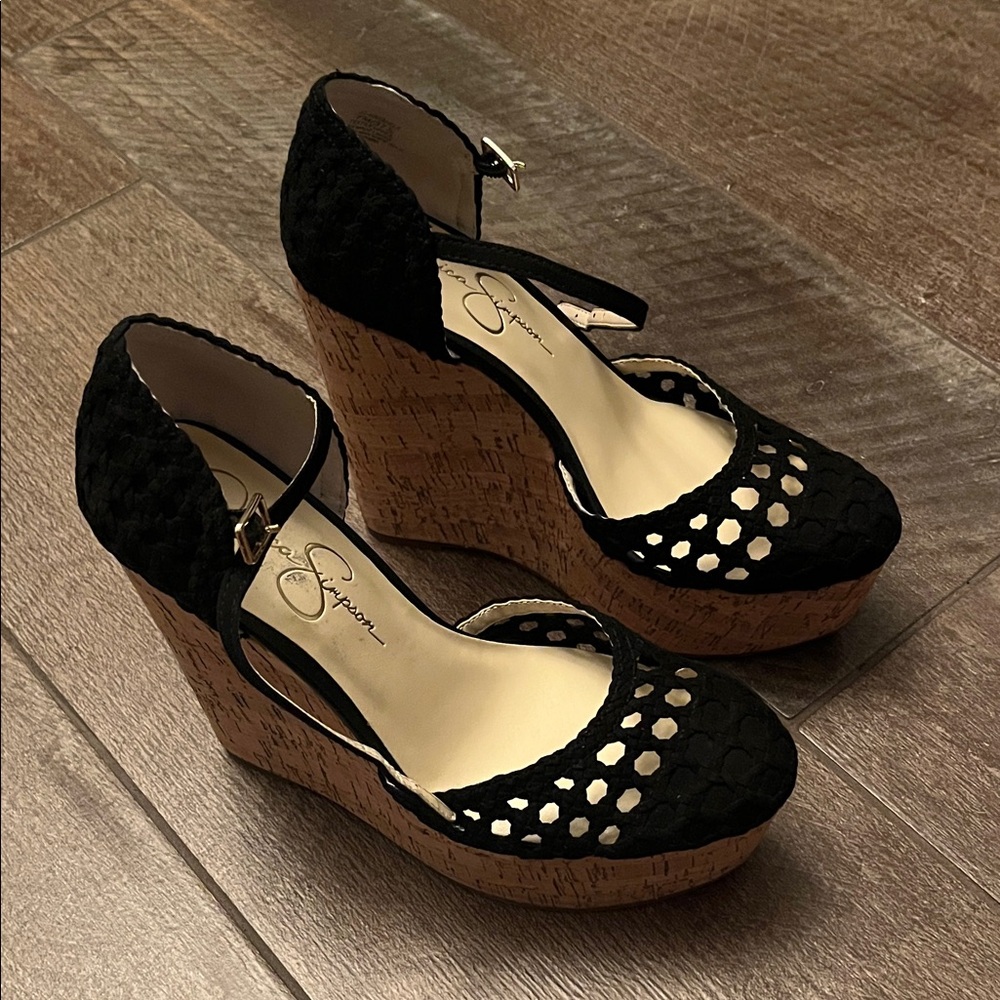 Jessica Simpson Black and Tan Wedge Shoes